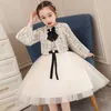 Toddler Girl Princess Dress Kids Party Dress Grid Long Sleeve Wedding Dress Baby Girls Communion Clothing 2pcs Jacket+Dress Q0716