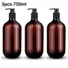 Flüssigseifenspender, 3 Stück, 300/500/750 ml, Shampoo-Flaschen, braune PET-Pumpe, leere Flasche, Badezimmer, Duschgel, Spülung, nachfüllbarer Halter