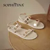 SOPHITINA Genuine Leather Summer Women Shoes Sandals Basic Flat Leisure Stylish Metal Decoration Casual Round Toe Soft FO370 210513