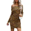 Casual jurken Vicabo Leopard Print lange mouw uit schouder onregelmatige magere jurk dames avondfeest slank fit sexy bodycon mini