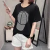 t - shirts Mulheres verão moda movimento boné decorar diamantes quentes roupas femininas top plus size tubo de manga curta tae pullover 210330