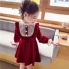 Abito natalizio rosso caldo per ragazze Abiti per feste di compleanno Autunno inverno Bambini Abito in velluto per ragazze Vestiti caldi G1218