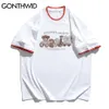 Tshirts Embroidery Animal Toy Fake 2 Pieces Tees Shirts Streetwear Mens Hip Hop Fashion Casual Loose Short Sleeve Tops 210602