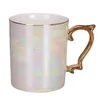 Pearl glaze gold handle mug,fashion coffee cup advanced mug rainbow glazed ceramic cup,simple Nordic teacup Drinkware gift 210804