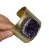 YYGEM NATURAL Amethyst Druzy Rough Raw Bangle With Gold Plated Manschett