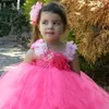 Mode rose fleur filles Tutu robe bébé Crochet Tulle fleurs faites à la main robe de bal enfants fête d'anniversaire Costume robes