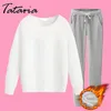 2-teiliges Set für Damen, Samt-Trainingsanzug, Sport-Pullover, lässig, zwei O-Ausschnitt-Sweatshirt-Anzug für 210514