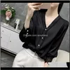 Kleding Apparel Drop Levering 2021 Mode Womens Tops en Blouses Plus Size Chiffon Shirt V-hals Office Blouse Lange Mouw Dames knop U