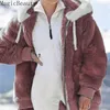 Mulheres grossas quentes casaco de inverno sólido manga comprida macio peludo peludo jaquetas de pele outerwear fêmea feminino plus tamanho zipper sobretaat 211018