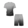 Sommar män sätter Patchwork Print T-shirt + Shorts Suit Set Casual Tracksuits 2 Piece Sets Streetwear Camisa Masculina 210714