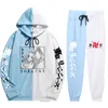 Mode sommar 2 stycken sätter anime tokyo revengers utskrift hoodies sätter lös enkelhet patchwork tunn hoodie + patchwork byxor g1217