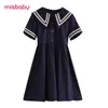 Sailor Collar Navy Dress Kids Clothes Girls 10 to 12 Japanese Fashion Kawaii Preppy Style Short Sleeve Plus Size Summer Dress 14 Q0716