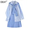 [DEAT] Spring Summer Fashion Loose Fit Long Sleeve Turn-down Collar Solid Color Chic Elegant Dress Women 13Q350 210527