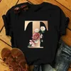 Kadın T-Shirt Kızlar Adı Tops Tee Yaz Moda Kısa Kollu Unisex 26 İngilizce Harfler Çiçekler Baskılı Kadınlar Siyah Tişörtleri ABCDE