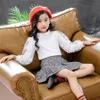 Girls Clothes Plaid Skirt & Blouse 2pcs For Lace Lantern Sleeve Suit Spring Autumn 12 14 210528