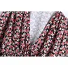 Vintage Women Floral Print Dresses Höst Mode Ladies Elastisk Midja A-Line Causal Kvinna Elegant V-Neck Mini 210427