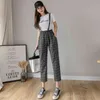 Vår sommar kvinnor overalls harem byxor vintage plaid casual lös mode kvinnlig raka byxor 210423