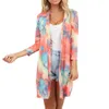 Women Casual V-neck Printing Fashion Knitting Tie-dyed Cover Blouse Suit Beach Swimsuit Smock Loose Cardigan Sunscreen Women's Swimwear