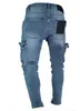 European and American Stretch Men's Jeans Trend Knee Hole Zipper Skinny Trousers