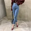 Blauwe Solid Hoge Taille Streetwear Quality Jeans Denim Enkle-length Broek Sweet Woman Casual Potlood 210421