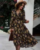Mode bedrukte lange jurk voor dames zomer sexy v-hals elegante vrouwelijke print A-lijn Mid-Calf Vestidos 210508