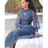 Högkvalitativ EST Designer Holiday Maxi Dress Women's 3/4 Sleeve Sexig Midja Klipp ut Full Long 210521