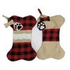 4スタイルのクリスマスストッキング格子縞のクリスマスの装飾ギフトバッグのペット犬猫の足の服装ギフトバッグの木の壁掛け飾りMo22