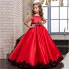 2021 Fashion Flower Girls Dresses for Weddings Appliques Pagant Red Barn Prom Formell Party Crow