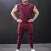 Moda Letnie Męskie Bez Rękawów Kapturem Koszulki Bluza mięśniowa Cool Hoody Topy Siłownia Sport Slim Fitness Z Kapturem Koszulki Sportowe Trójniki 210409