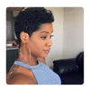 Afroamerikansk mjuk brasiliansk kort pixie cut curl full peruker simulering mänskligt hår kinky lockig peruk för leases