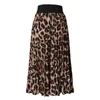 Kjolar kvinnor veckad kjol mode casual lös leopard tryckt klänning damer hög midja strand semester maxi jupe femme