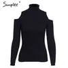 Turtleneck stickning vinter tröja kvinnor kallt axel casual pullover kvinnlig elegant streetwear drar höst jumper 210414