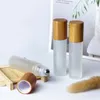 Bouteilles d'huiles essentielles en verre de 10ml, ambre clair, couvercle en bambou, boule roulante en acier inoxydable