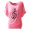 새로운 뮤지컬 노트 생활 인쇄 티셔츠 여성 Batwing 코튼 O 넥 짧은 소매 여름 티셔츠 탑 캐주얼 티셔츠 플러스 사이즈 Y0621