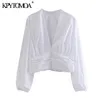 Frauen Mode Dekorative Knöpfe Plissee Cropped Blusen Langarm Seitlichem Reißverschluss Weibliche Shirts Chic Tops 210420