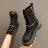 Boots Chain Platform Ankle Women 2022 Autumn Thick Heels Punk Motorcycle Leather Lady Ytmtloy Round Toe Botines De Mujer Sexy