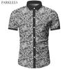 Elegant Paisley Floral Tryckt Mens Shirt Patchwork Casual Slim Män Sommar Kortärmad T-shirts Stil Flower Shirt För Män 210524