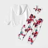 Belo hoodie floral de manga longa, calças e bandana conjunto 210528