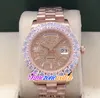 44mm Day Date A2813 Automatic Mens Watch Big Diamond Bezel Champagne Gypsophila Dial Stick Markers Bracciale in oro rosa Orologi Timezonewatch E16b2