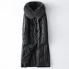 معطف من جلد الأزياء الجلدية للسيدات 2022 معطف البطة للسيدات لأسفل سترة سميكة دافئة متطورة 3xl 4xl أسود أصلي فو