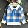 2022 Spring Automne Nouveaux Ensembles de Childen Filles Plaid-Papier Sweater + Mini Jupe 2pcs Suit Fashion Femmes coréennes Ensembles décontractés