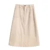 Autumn Corduroy A-line Skirts Women Korean Style High Waist Pockets Ladies Zipper Slim Plus Size Midi Female 210428