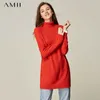 Amie Automne Femmes Col Roulé Tricoté Robe Élégante Femme Solide Lâche Long Chandail Robes 1196 210527