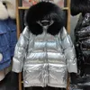 Grande gola de pele de guaxinim real com capuz 90% pato branco para baixo jaqueta feminina grosso quente longo casaco de inverno feminino jaqueta soprador sh190913