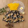 Citgeett Summer 2-7Y Kids Girls Dress Ruffles Fly Sleeve Button Sunflower Printing Stitching A-line Princess Dress Clothes Q0716