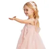 Meninas verão sólido cor mangas vestido borboleta asas de borboleta crianças uma linha de malha princesa vestido q0716