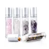 10pcs Natural Semiprecious Stones Essential Oil Gemstone Roller Ball Bottles Transparent Glass 10ml Healing Crystal Chips Inside 210607