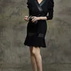 Women's Autumn Winter Double-breasted Suits Dress OL Ruffles Bodycon Dresses Fitted Elegant Work Wear Vestidos 210603