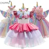 Robe de noël pour filles princesse formelle pétales enfants Vestidos enfants licorne fête fille vêtements Cosplay Costume 210508