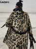 Lautaro Winter Long Leopardプリント暖かいふわふわのフェイクの毛皮のトレンチコート女性長袖二重抽選ヨーロッパファッション211018